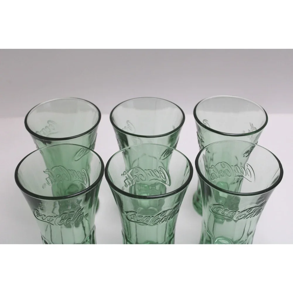 Vintage Coca-Cola Green‎ Glass Tumbler Set 6 Retro Collector Drinkware